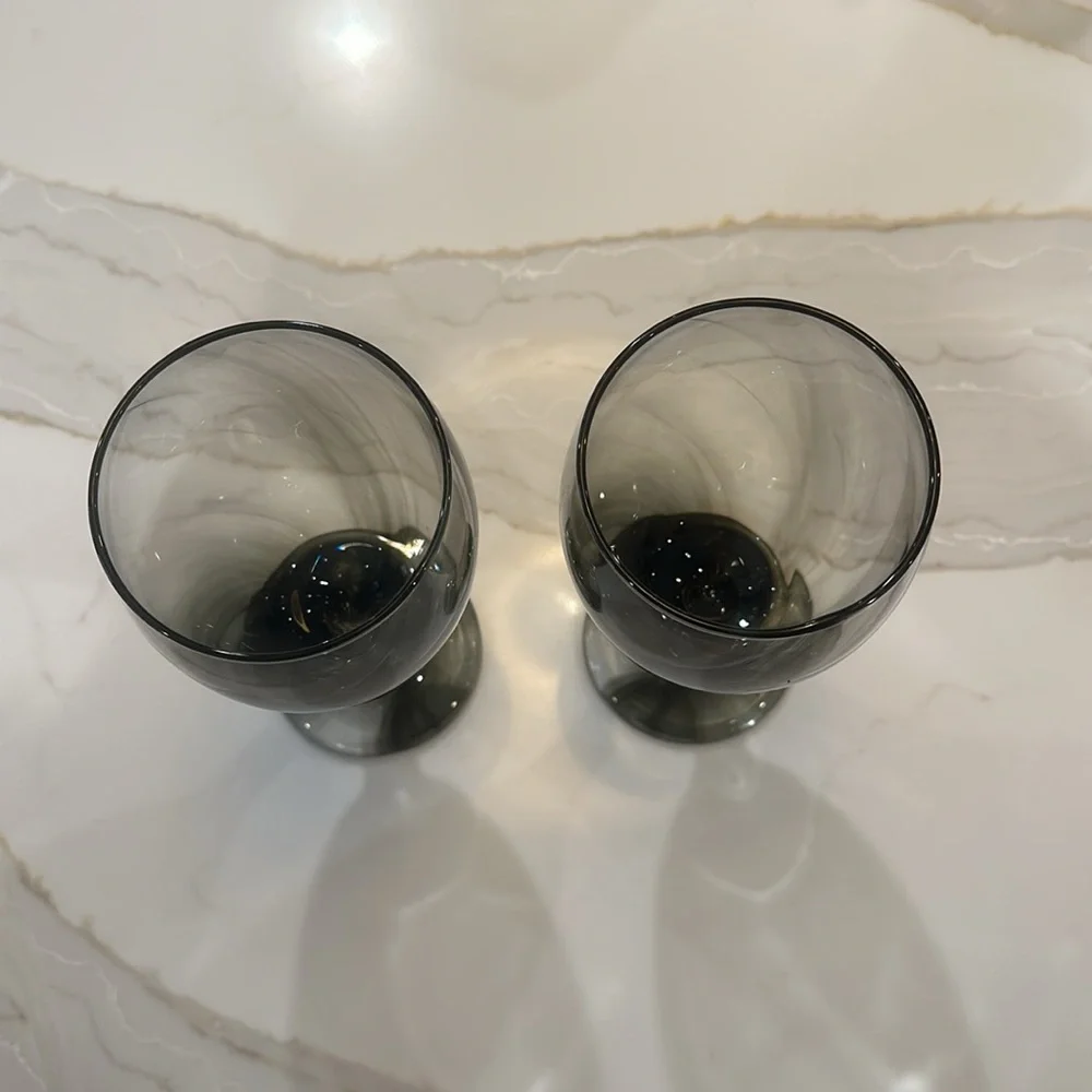 Libbey rare Charcoal Gray Smoke Goblet Drinking Glasses Set of 2